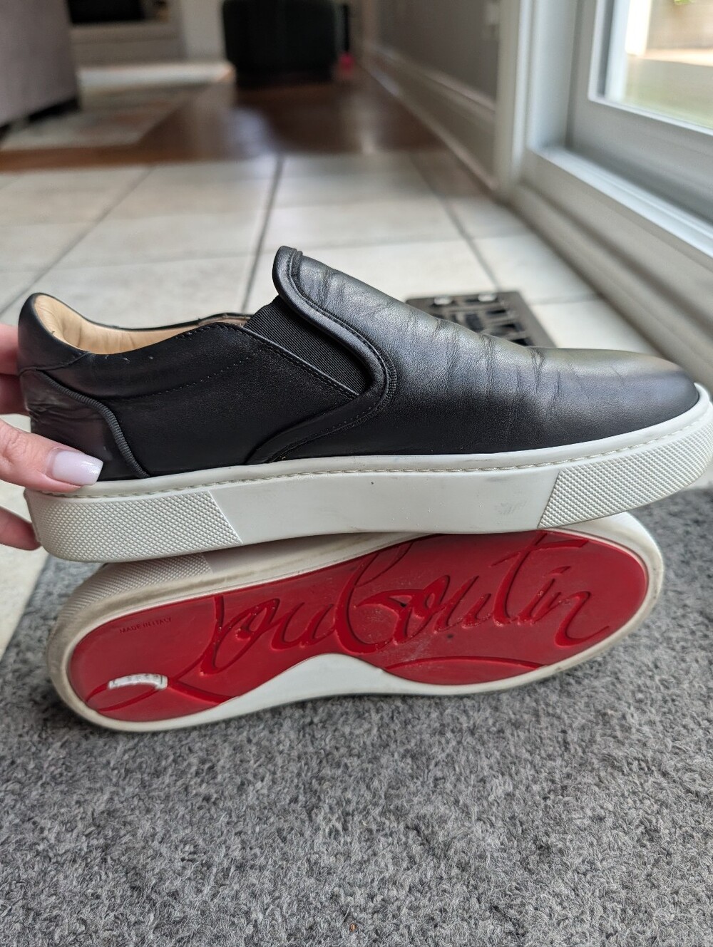 Christian Louboutin Masteraltissima Black Leather Slip-On Platform Sneaker 40.5
